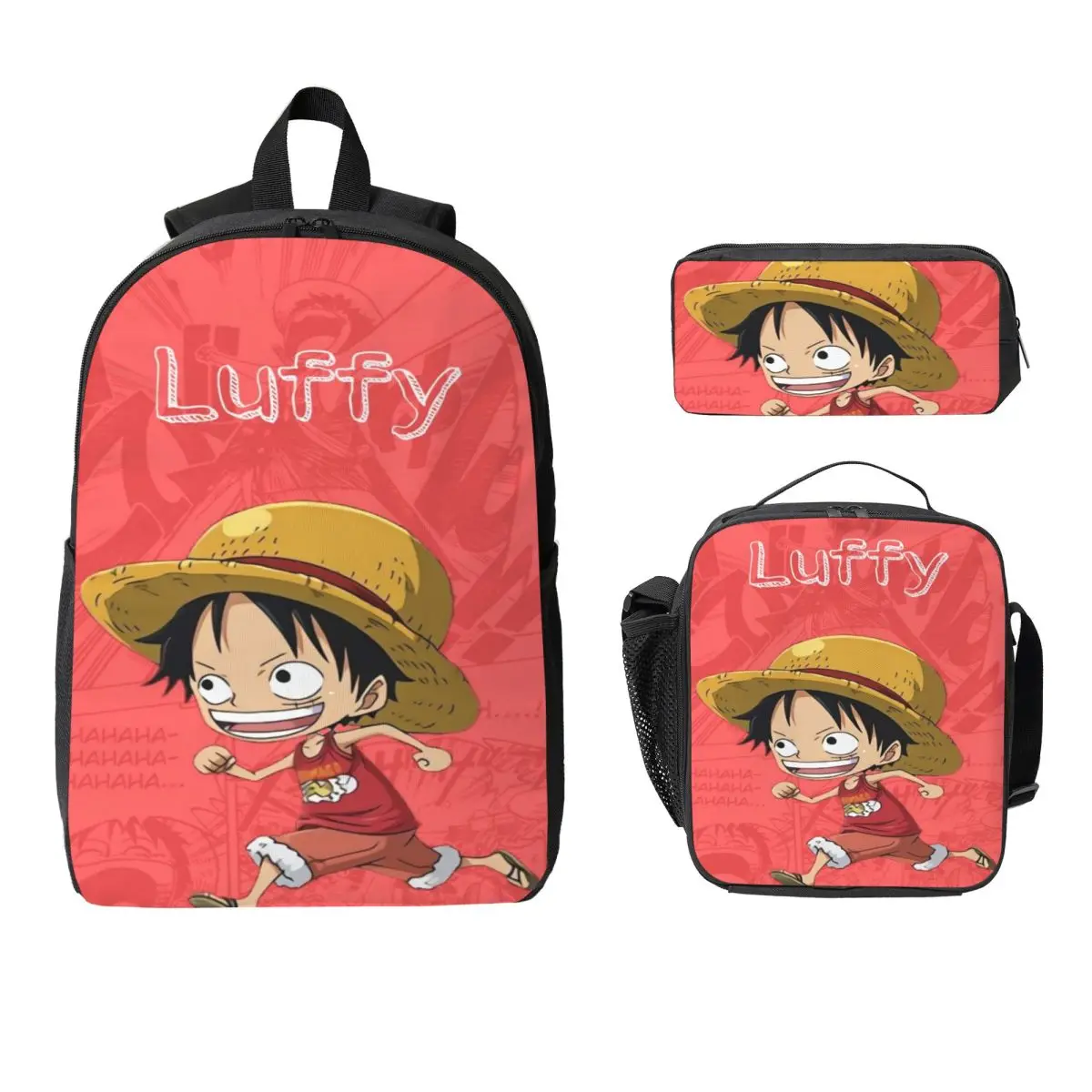 3Pcs Luffys O-one-pieces Backpack Set for Girls Boys Pencil Boxes Bookbag Sets with Lunch Box For School Students Knapsack
