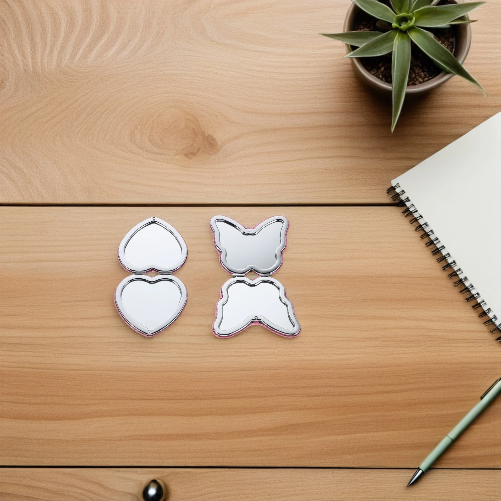 2 pezzi mini specchio portatile piccolo trucco pieghevole compatto cuore bifacciale borsa da viaggio ad alta definizione portatile