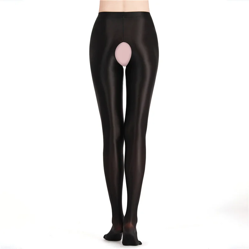 Women Sexy Open Crotch Pantyhose Glossy Wetlook High Waist Exotic Tights Oily Shiny Smooth Hiny Leggings Pants 8 Colors