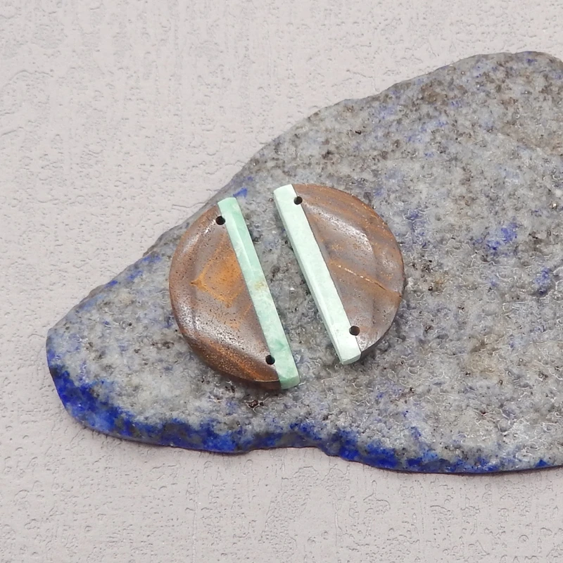 Natural Stone Boulder Opal Green Turquoise Earring Bead,Fashion Jewelry Double Holes Earrings For Women 26x13x5mm 5g