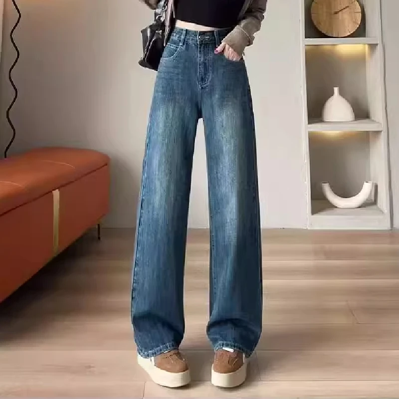 High Waist Straight Leg Jeans Women's Premium Quality Casual Style Four Season Versatile Long Pants by Zhengzhou for Young La...