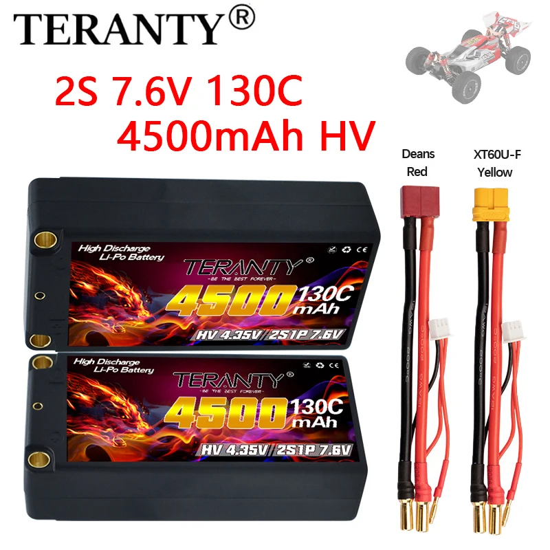 1/2Pcs TREANTY 2S 130C Lipo Battery 7.6V 4500mAh hard shell with 5mm bullet T plug for RC car Buggy FPV drone model parts