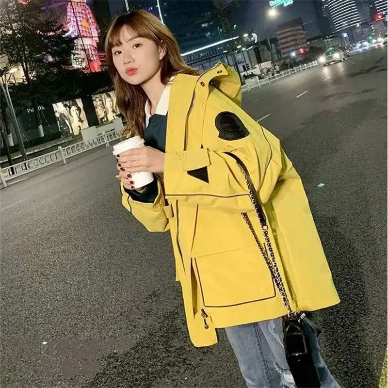 Cargo Coat Female Korean Version Loose 2023 Early Autumn Fashion All Match Sen Trench Coat Students fat MM Solid Color Commute