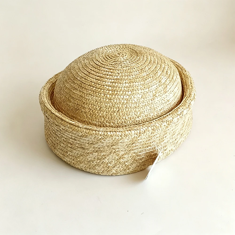 Women Natural Wheat Straw Cloche Hat Retro Roll Edge Short Brim Handmade Woven Cap Lightweight Breathable Outdoor Travel Holiday