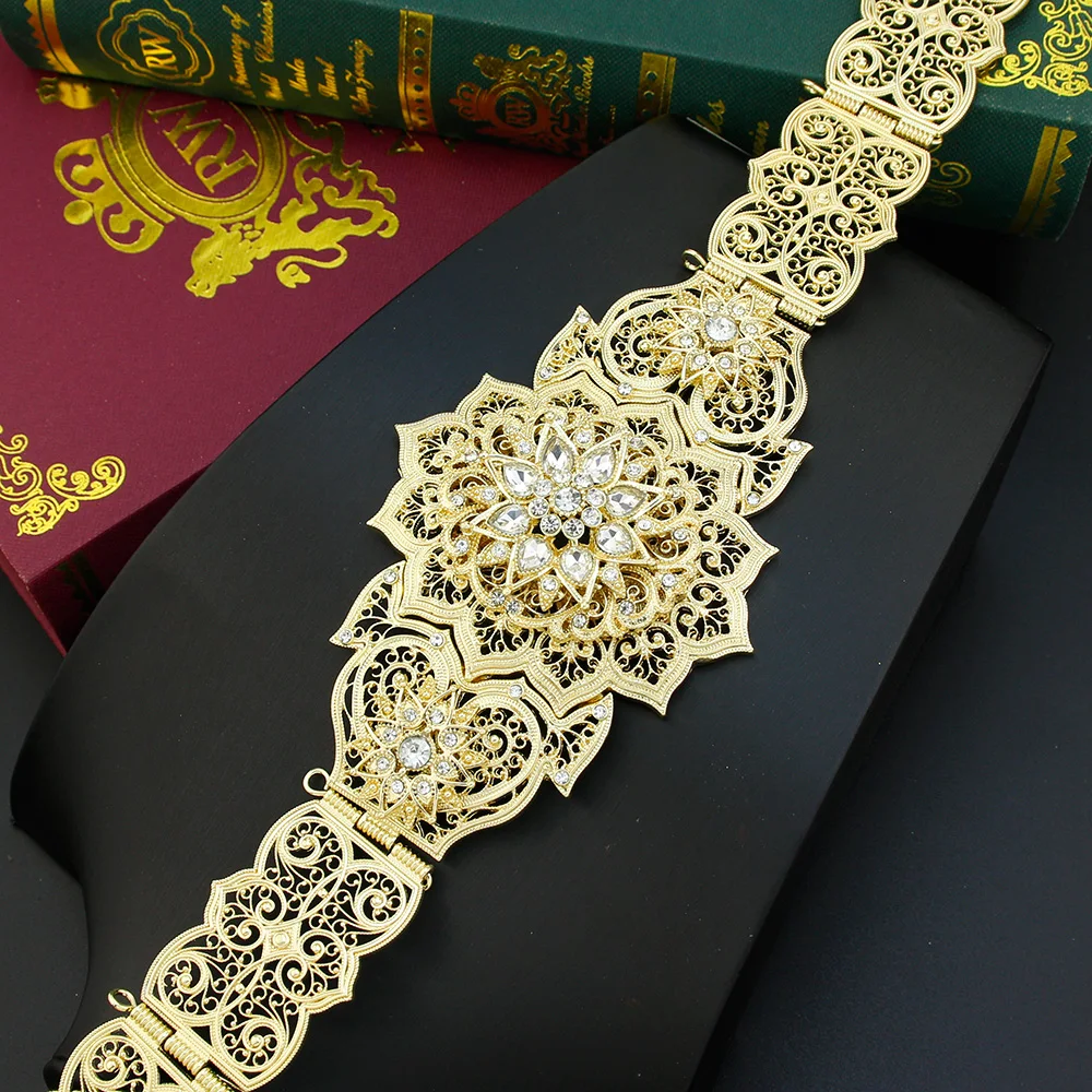 Gold Color Moroccan Belt Metal Waist Chain For Women Arabic Algeria Bride Wedding Jewelry