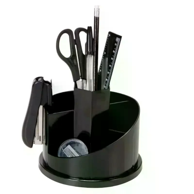 Black Rotatable Pen Holder Pencil Container Desktop Storage Cosmetic Brush Organizer For Home Office Plastic Pen Pot Kids Adult