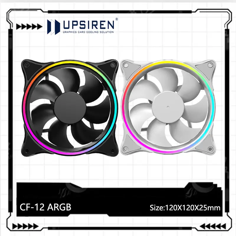 

UPSIREN CF-12 5V 3Pin ARGB and 4Pin PWM High performance mute cooling Halo light effect 12cm Case fan
