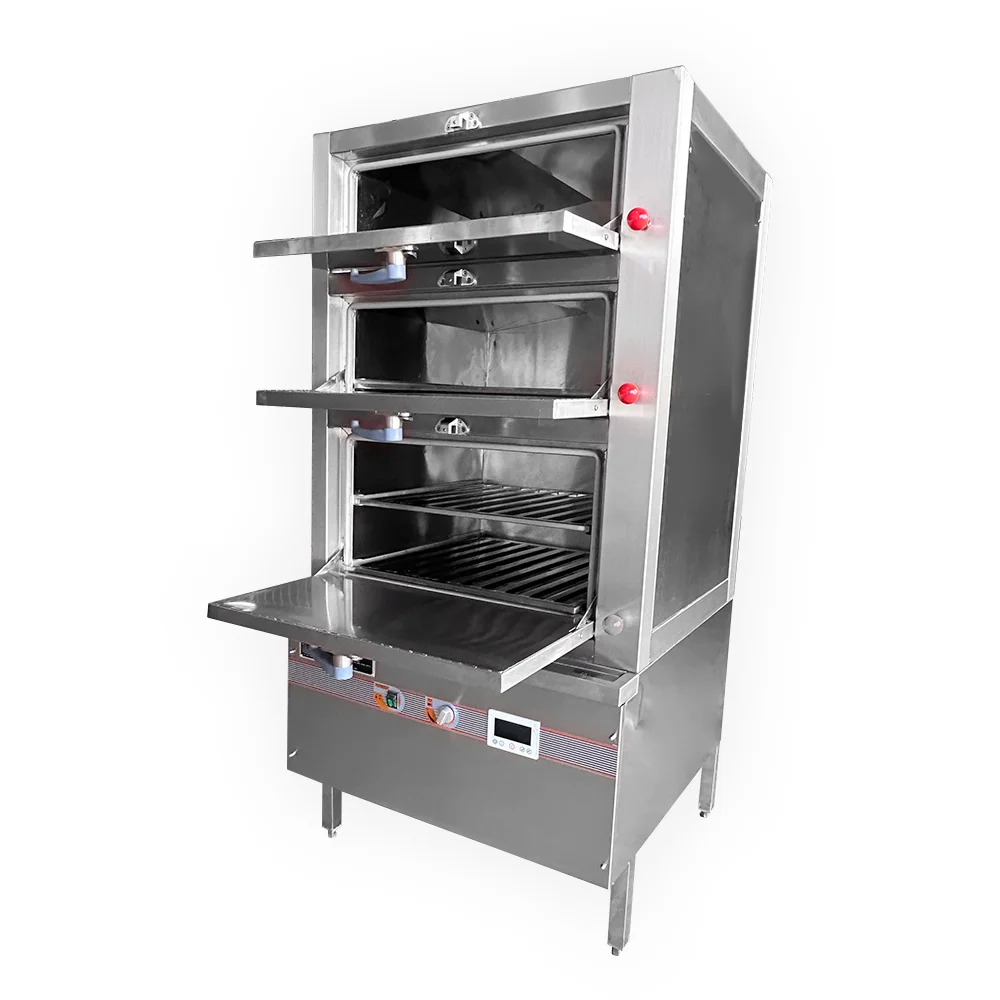 Gabinete de vapor de Gas de 3 capas, ahorro de energía para cocina comercial, gabinete de vapor multifuncional de acero inoxidable para arroz, mariscos, Dim Sum