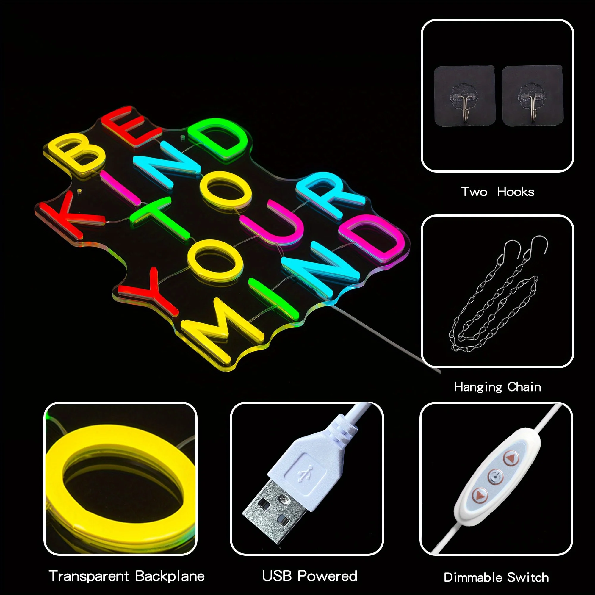 BE KIND TO YOUR MIND Neon, USB powered, with dimmer switch, suitable for bedroom, study, yoga room