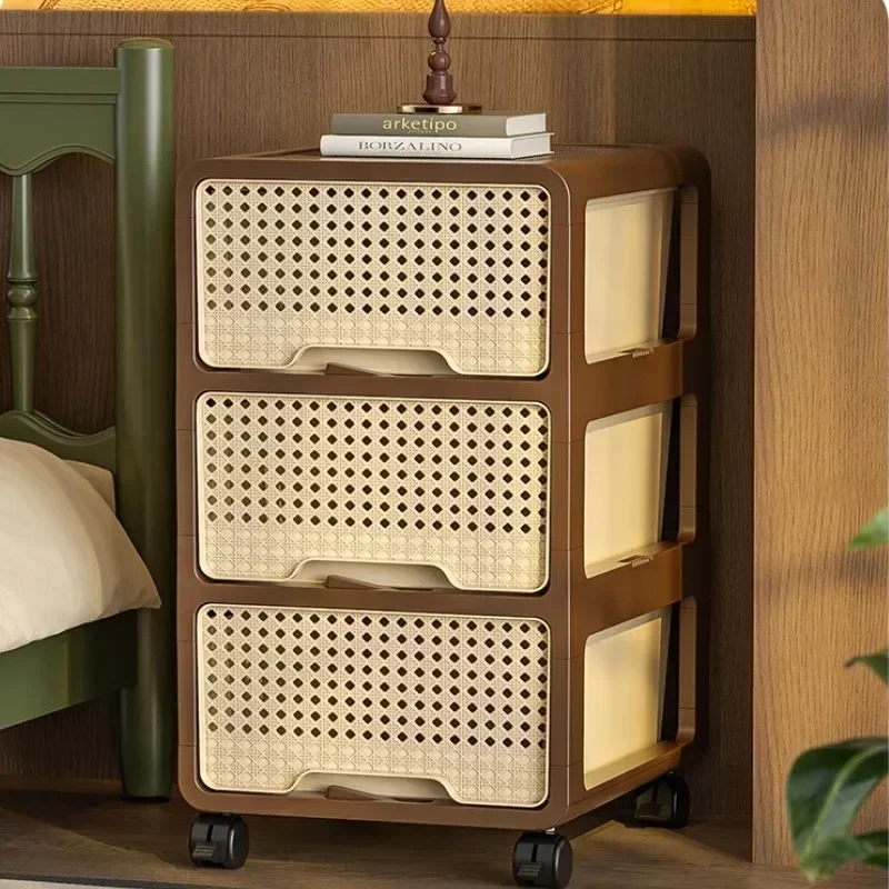 Stable Middle ancient style movable storage cabinet, multi-layer drawer storage cabinet, living room snack storage cabinet