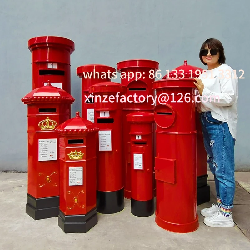 

Customizable wrought iron retro British style red mailbox floor decorative props ornament