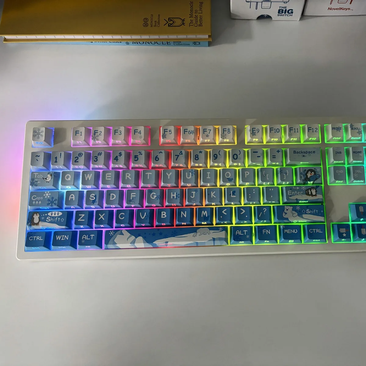 Original PBT side engraved keycaps  side engraved hot sublimation keycaps PBT luminous keycaps  polar bear theme hot sublimation