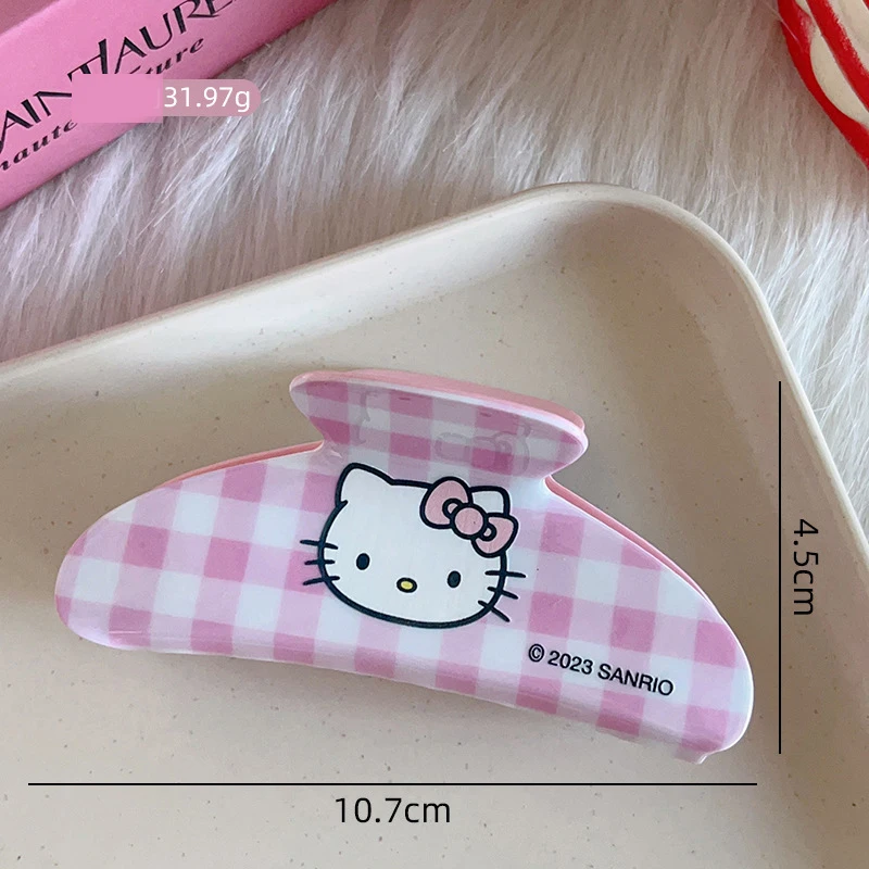 

Sanrio HelloKitty 10.7cm Checkered Hair Clip Women Cute Melody Cinnamoroll Hair Claw Girl Kuromi Hairpins Kids Birthday New Gift