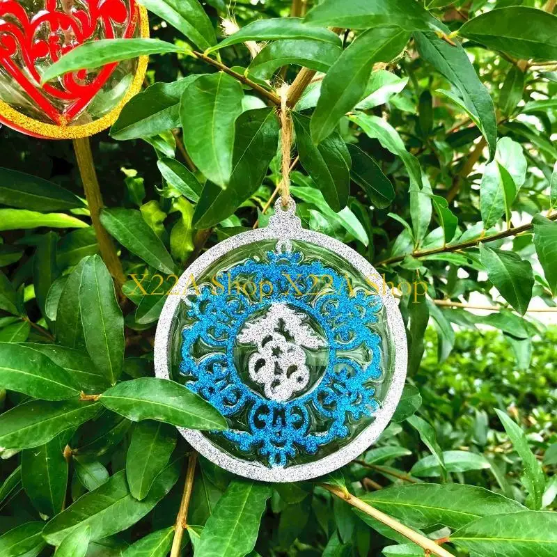 Unique 1/10 Pcs DIY Round Silicone Pendant Mold Snowflake Heart Resin Mold with Hanging Hole DIY Craft Xmas Tree Pendant Mold