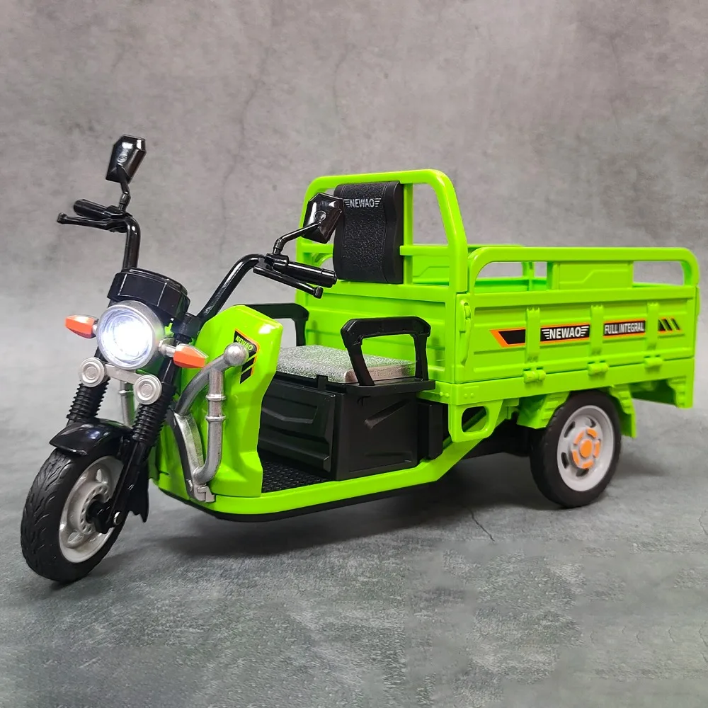 1:12 삼륜차 모형 자동차 장난감 금속 다이캐스트 사운드 라이트 풀백 익스프레스 배송 운송 차량 모델 소년 어린이 선물