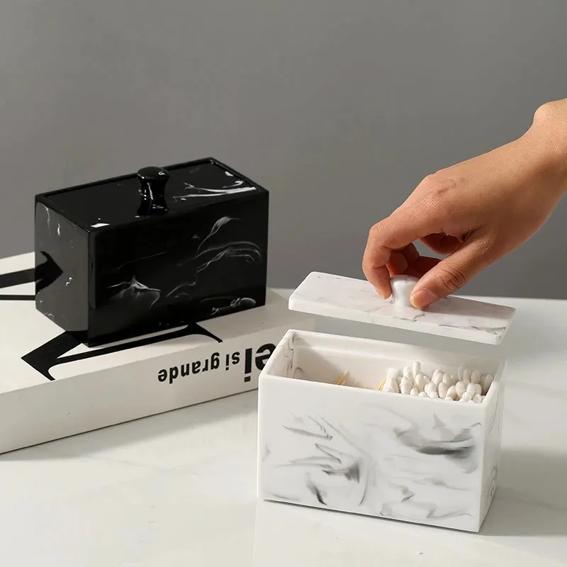 

Marble Texture Resin Toothpick Holder Portable Container Restaurant Household Table Cotton Swab Storage Box