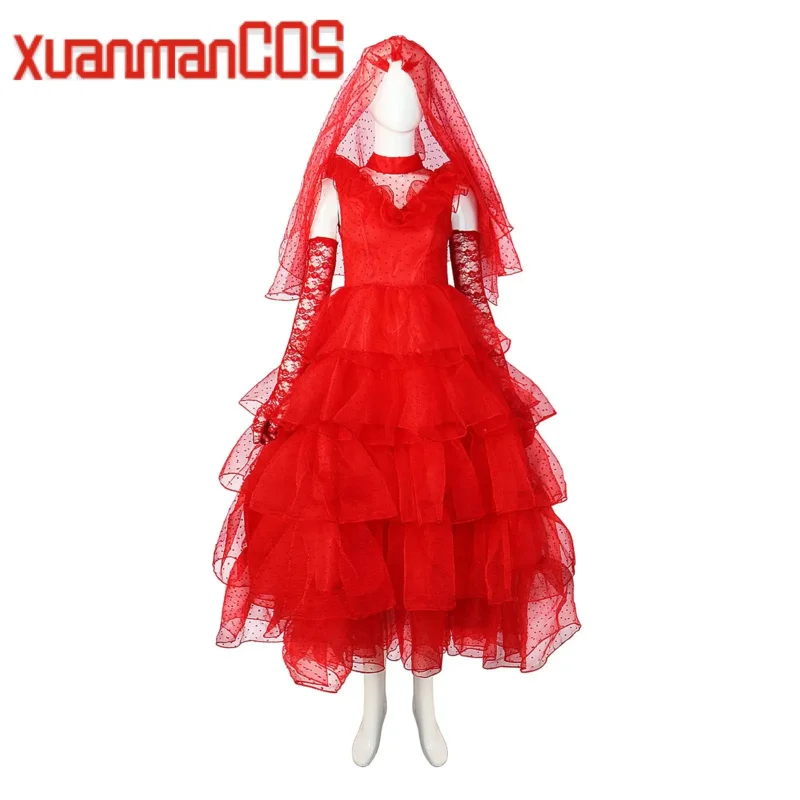 Новинка 2025, красное свадебное платье Лидии, костюм для косплея «Битлджус», женская одежда, костюм на Хэллоуин, веер для взрослых ☆ wrl ☆