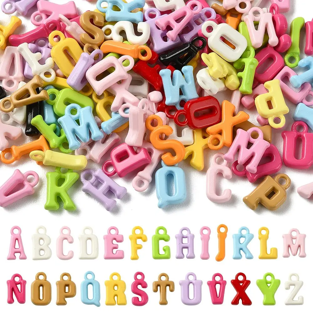 100pcs Alphabet Charms Mixed Color Acrylic Letter Pendants for DIY Bracelet Necklace Earring Name Jewelry Making Craft Supplies