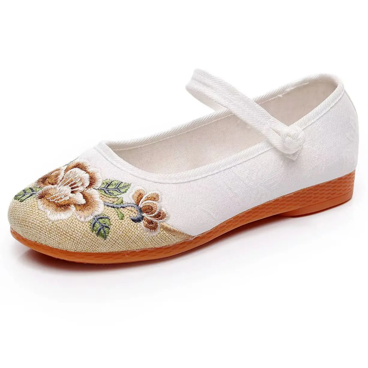 Women's Spring Autumn Chinese Traditional Flat Sole Embroidered Shoes Soft Sole Round Toe Retro Canvas Shoes Mary Jane Shoes