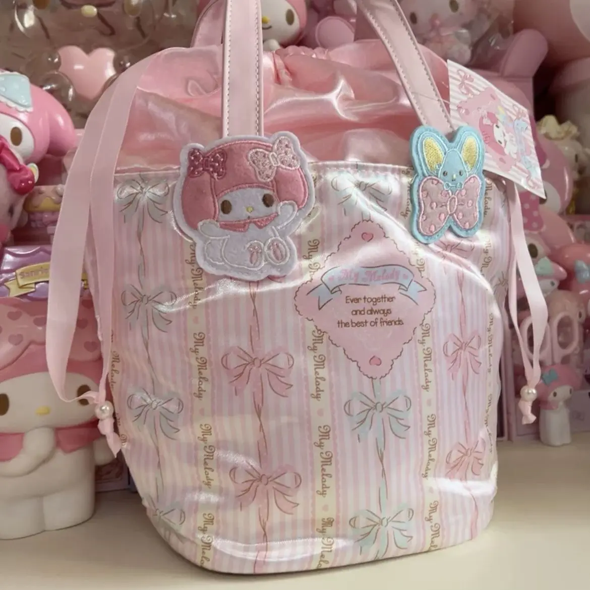 

New Kawaii Sanrio My Melody Drawstring Bag Doll Silk Drawstring Bun Storage Bag Anime Cartoon Cute Tote Bags Girl's Gifts Toys