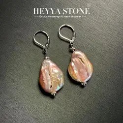HEYYA STONE Natural Baroque Pearl Hoop Earrings Stainless Steel Simple Classic Gemstone Jewelry