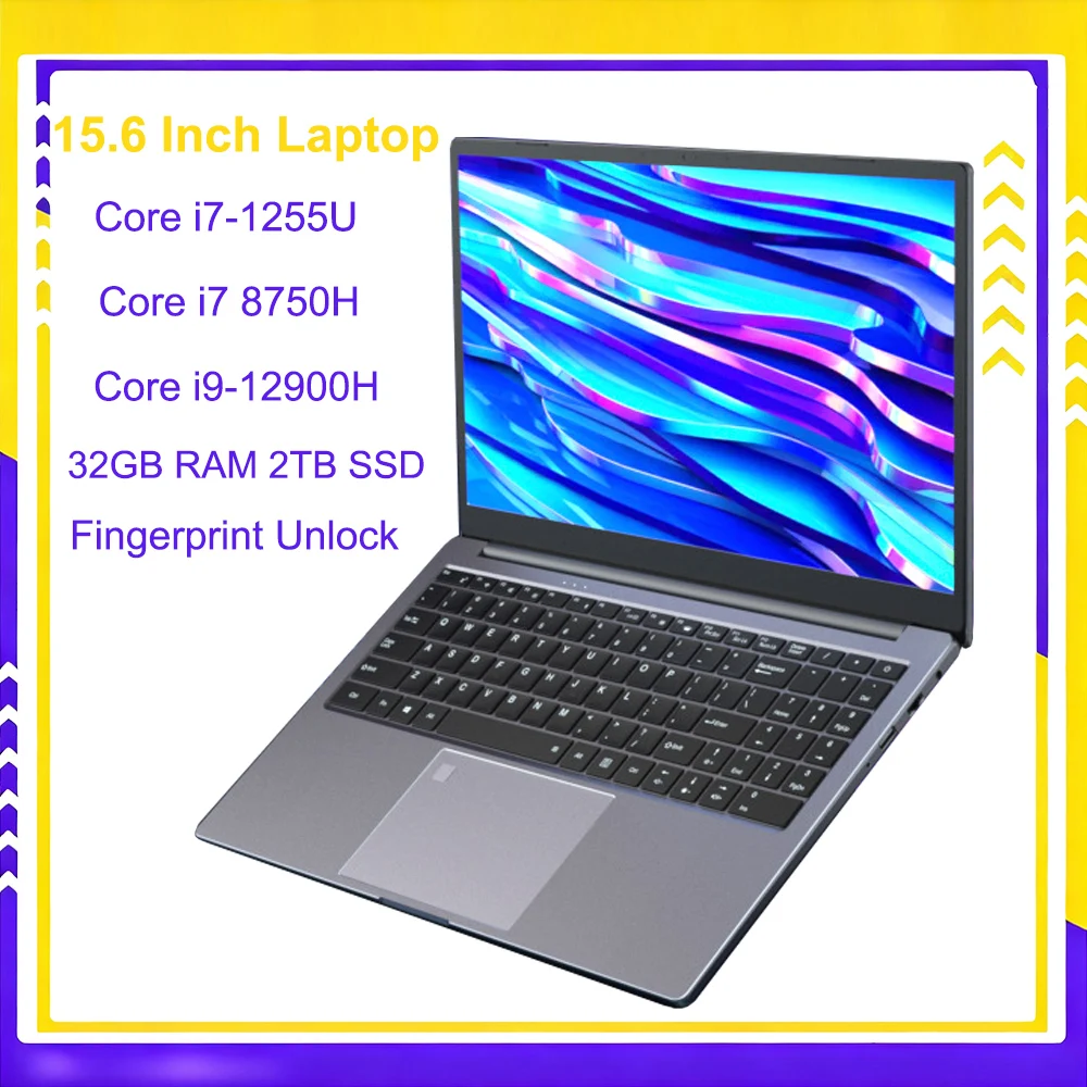 15.6 Inch Laptop Intel Core i9-12900H/i9-10885H Windows 11 Por 2*DDR4 2*M.2 SSD Ultrabook Computer Fingerprint Unlock WIFI5 BT