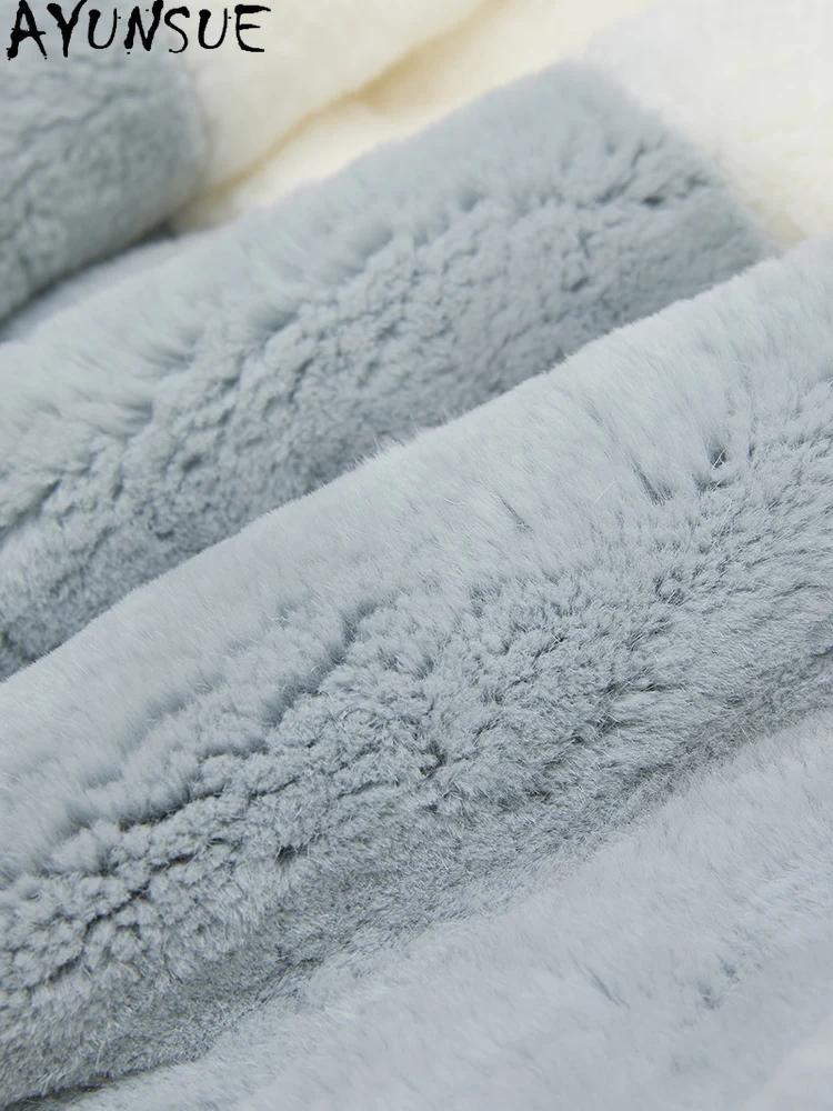 AYUNSUE Parka de piel de conejo Rex para mujer, ropa de calle 20225, abrigos de piel auténtica de longitud media para mujer, ropa, abrigo cálido de invierno con Cuello de piel de zorro