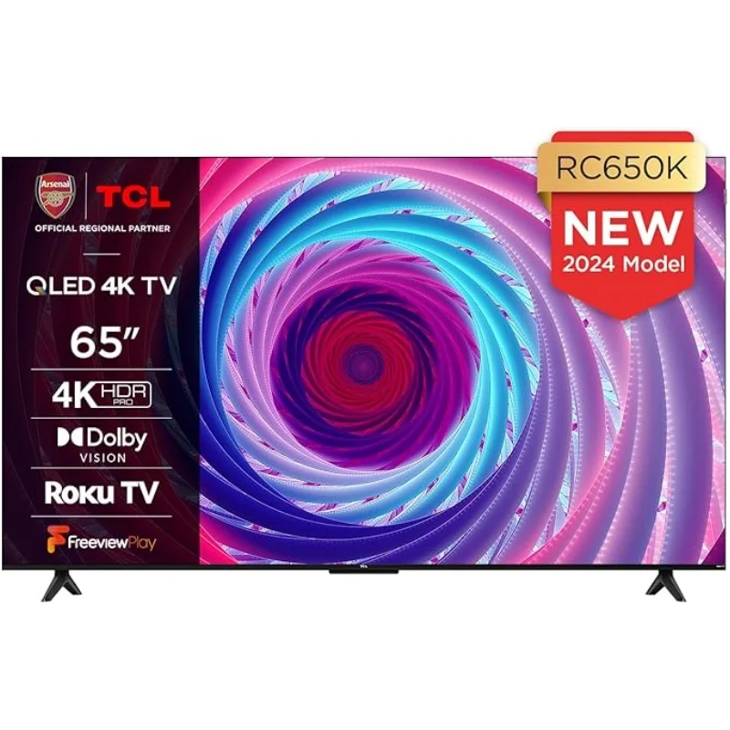 TCL 65RC650K 65-inch QLED Pro Television, 4K Ultra HD, Roku TV (Smart TV with Dolby Vision & Audio, HDR 10+