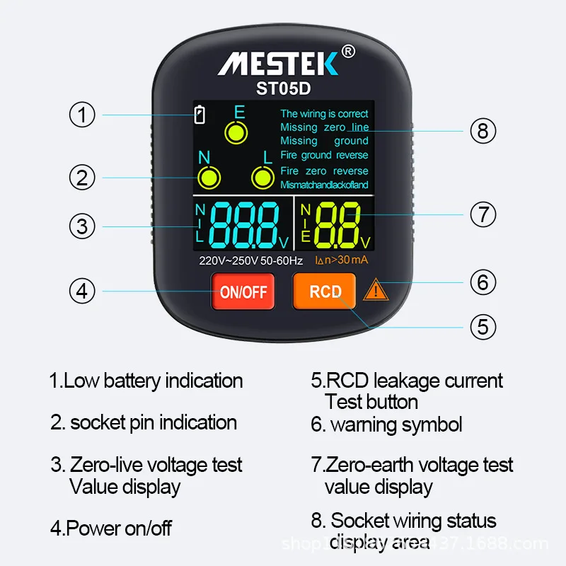 Phase Detector Digital Display Socket Tester for Leakage and Zero/Hot Wire Detection, Specialized for US, European, and UK Plugs
