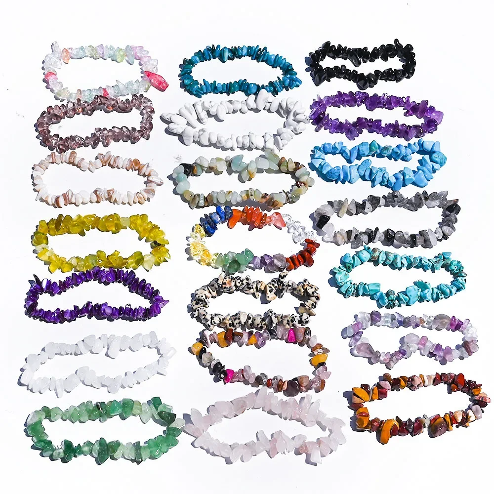 

50pc Bulk Natural Gem Stone Bracelet Irregular Crystal Stretch Chip Beads Nuggets Bracelets Bangles Quartz Wristband for Women