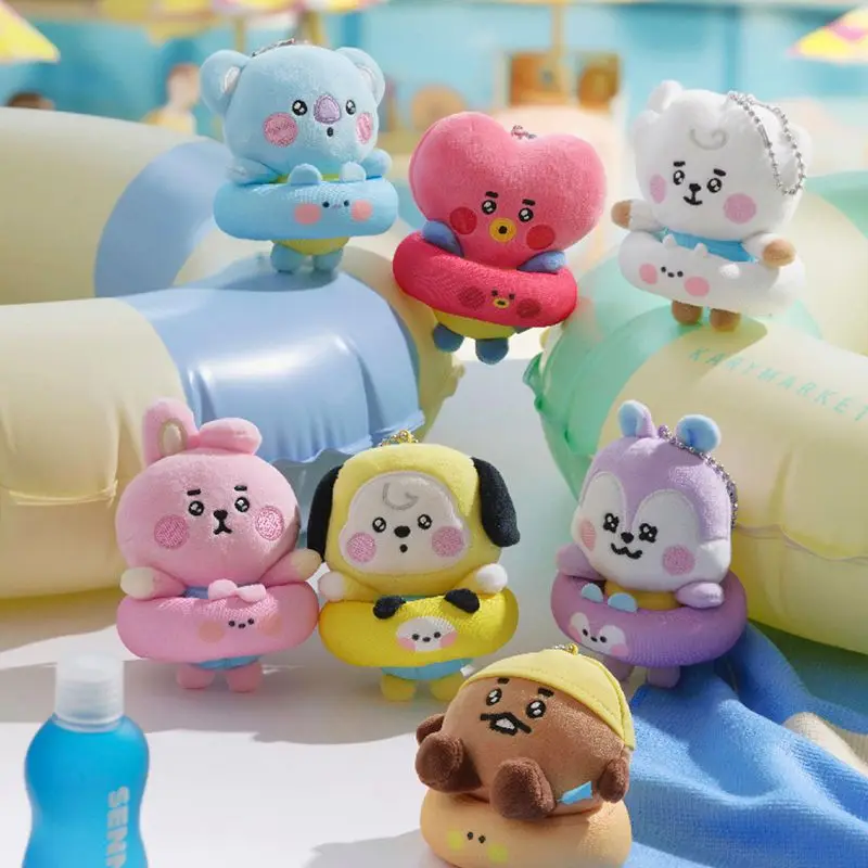 

BT21 Peripheral SUMMER Plush Keychain Bag Pendant Cute Cartoon Couple Anime Set Swimming Circle Doll Pendant Birthday Gift