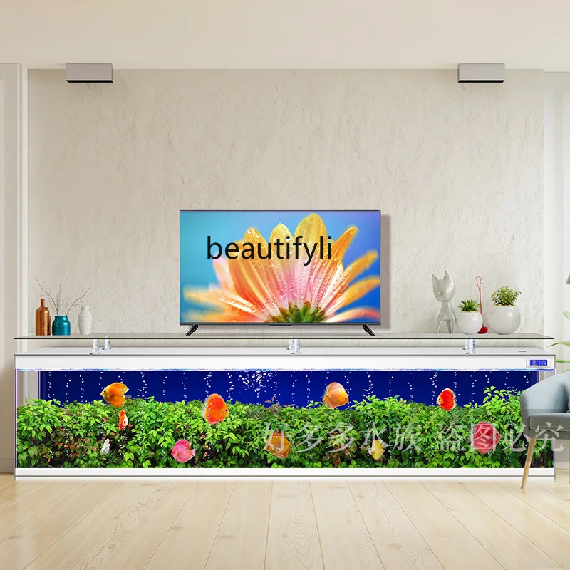 

TV Cabinet and Tea Table Integrated Fish Tank Living Room Super White Glass Floor Large Ecological Aquarium