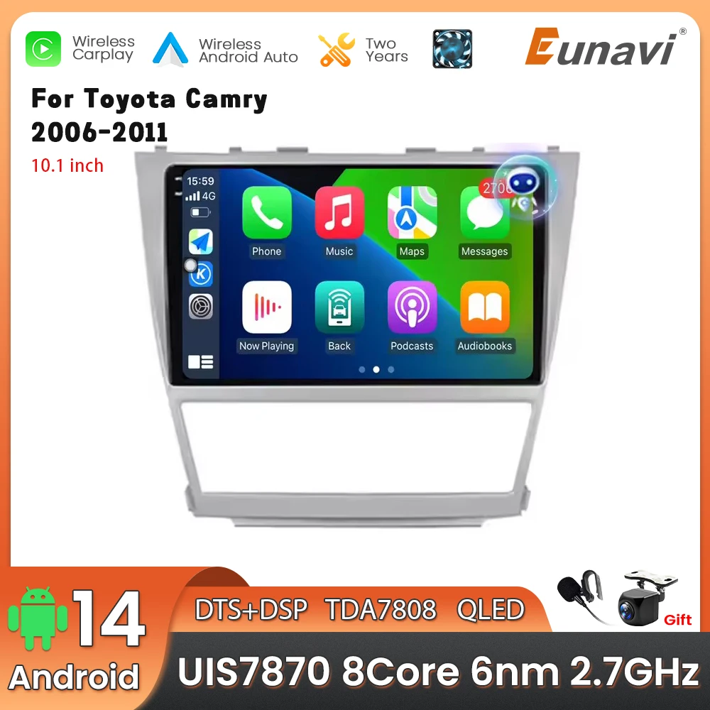Android 14 2 Din Car Multimedia Player For Toyota Camry 2006-2011 Head Unit Stereo GPS Navigation BT WIFI