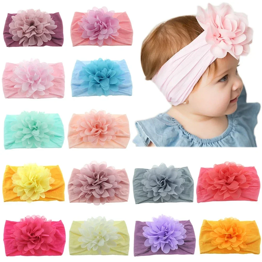 Baby Girls Headbands Tulle Hair Bows Head Wraps Chiffon Flowers Soft Stretchy Turban Headband for Newborn Infant Girls Toddlers