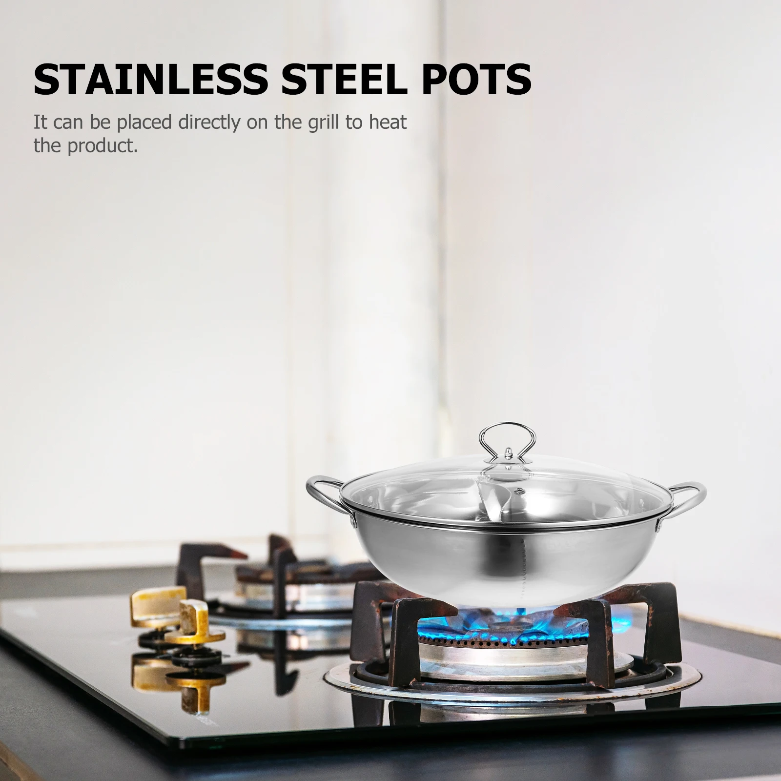 

Горячая кастрюля из нержавеющей стали с 2 отделениями, большая емкость, кастрюля для супа с двойным вкусом для семейных вечеринок, плита, кулинария, кухня