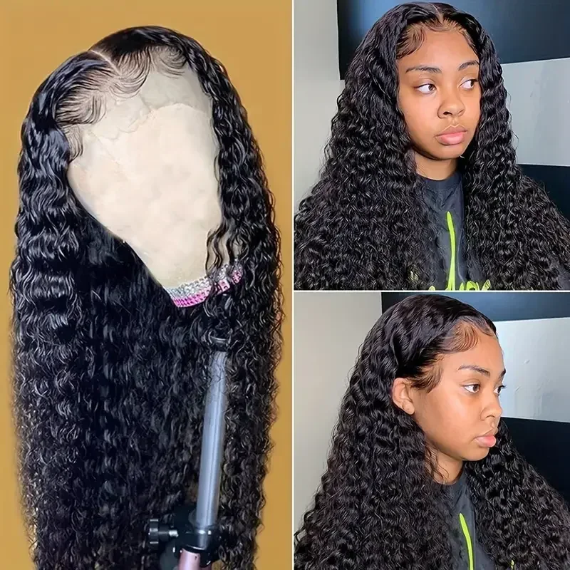 Peruca frontal encaracolada brasileira do laço da água para mulheres, perucas do cabelo humano, laço transparente, onda profunda, HD, 30 ", 40", 13x6, 250 densidades