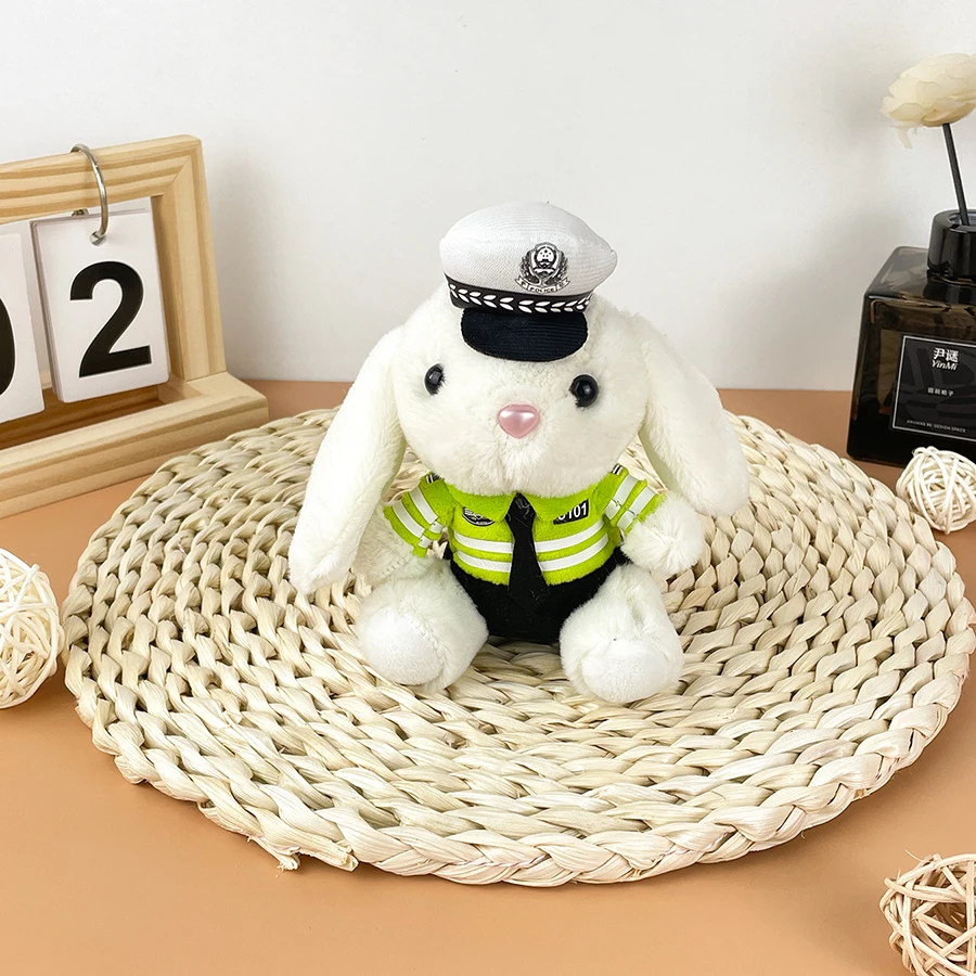 الشرطة الأرنب أفخم قلادة رجال الاطفاء دمية لينة محشوة دمية شرطة المرور المفاتيح لعبة حقيبة مدرسية زوجين هدية المفاتيح