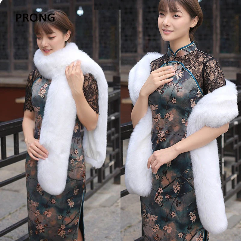 

Faux Fox Fur Scarf For Women Winter Plush Super Long Strip Scarf Cosplay Bridal Evening Gown Warm Decor Fluffy Shawl Wraps