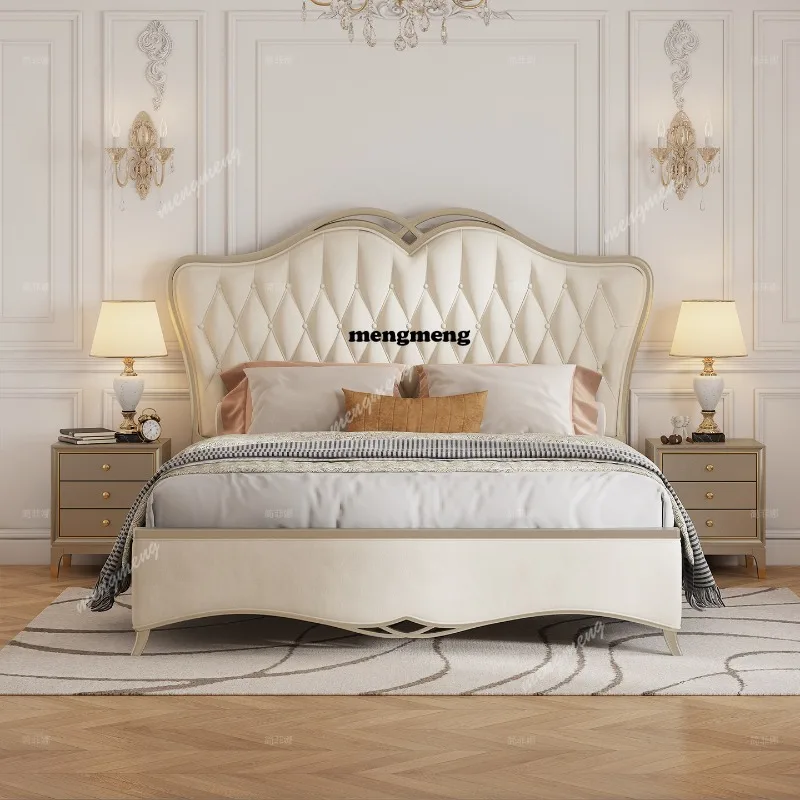 

Fabric bed Light luxury French cream flannel bed Master bedroom Double solid wood bed