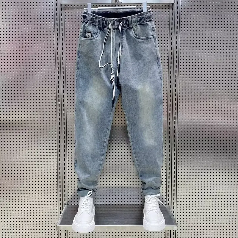 New Men's Jeans Korean Version of Harajuku High Street Jeans Solid Color Retro Casual Pants Fashionable Men's Clothing 2024