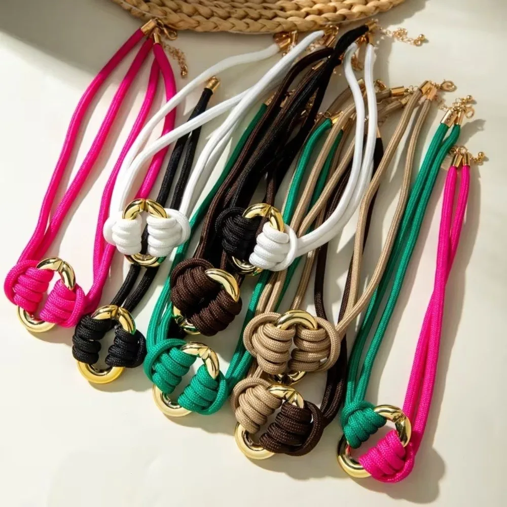 Bohemian Style Adjustable Clavicle Chain Minimalist Unique Braided Rope Necklace Mixed Color Handmade Knotted Choker Gift