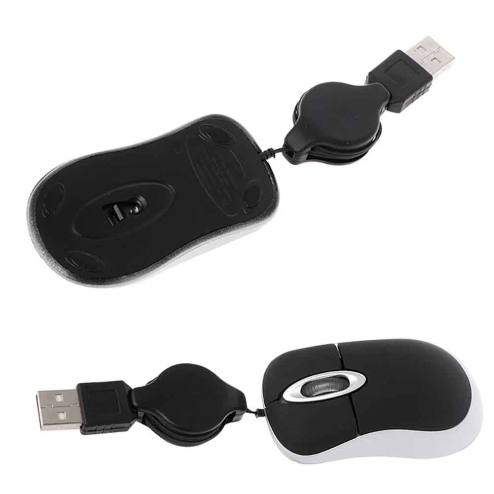 2pc Mini Compact Optical Retractable Usb Cable For Notebook Portable Travel Use Retractable Cord Mouse Usb Mouse Pc
