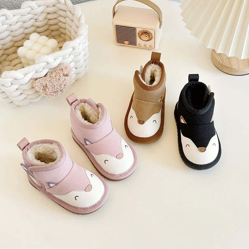 

Детские зимние сапоги с милыми животными, детская прогулочная обувь на теплом меху, зима 2025, новые модные короткие сапоги для малышей, мягкая подошва на липучке