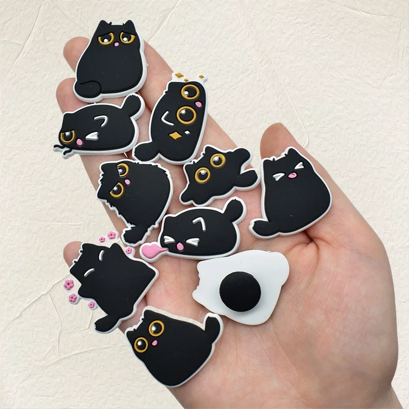 15Pcs Cat Pin Shoes Sphinx Black Cat Cute Shoes Glamour Ladies Girls Children's Sandals Accessory Buckle Decoration