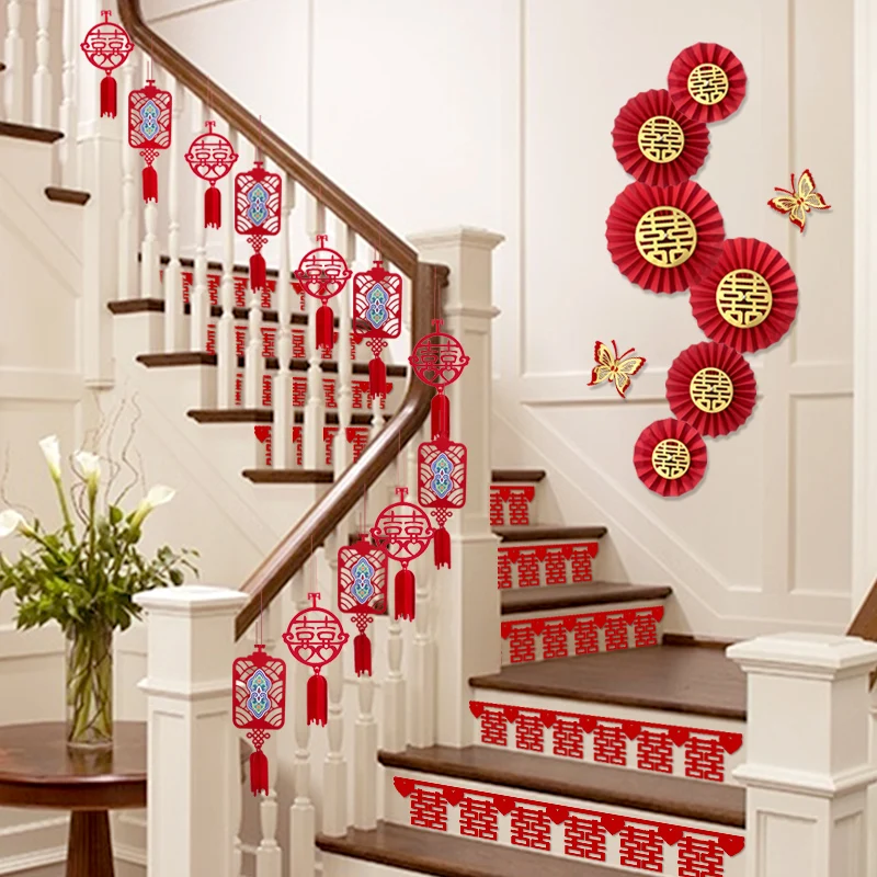 

Wedding stair handrail decorative balustrade simple small pendant indoor step escalator happy words hanging decoration