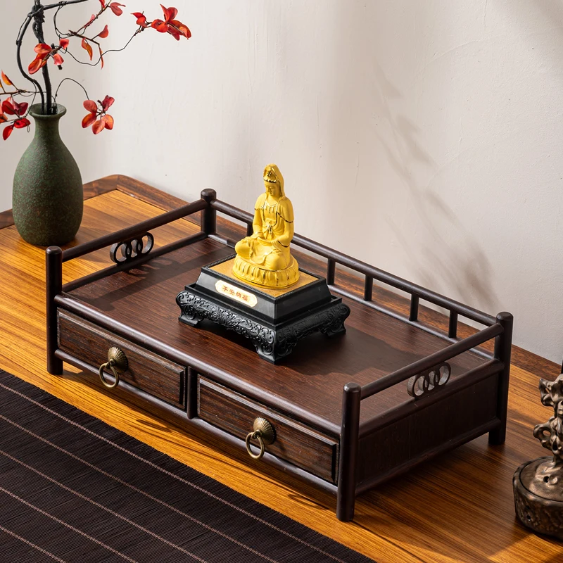 1pc Chinese Style Wooden Base Buddha Statue Base Buddha Statue Cushion Platform Household Vase Storage Table Living Room Decor