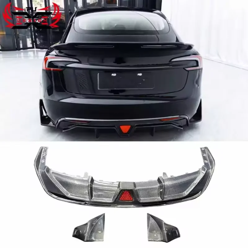 

Perfect Fit C Style Rear Diffuser Rear Bumper Spoiler Carbon Fiber Car Body Kit For Tesla Model 3 2023-2024