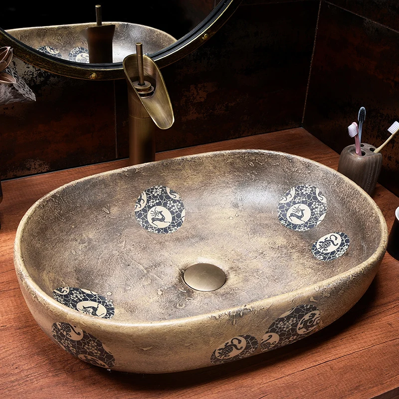 

Orchid kiln Europe Vintage Style Mediterranean Ceramic wash basin Countertop Bathroom Sink