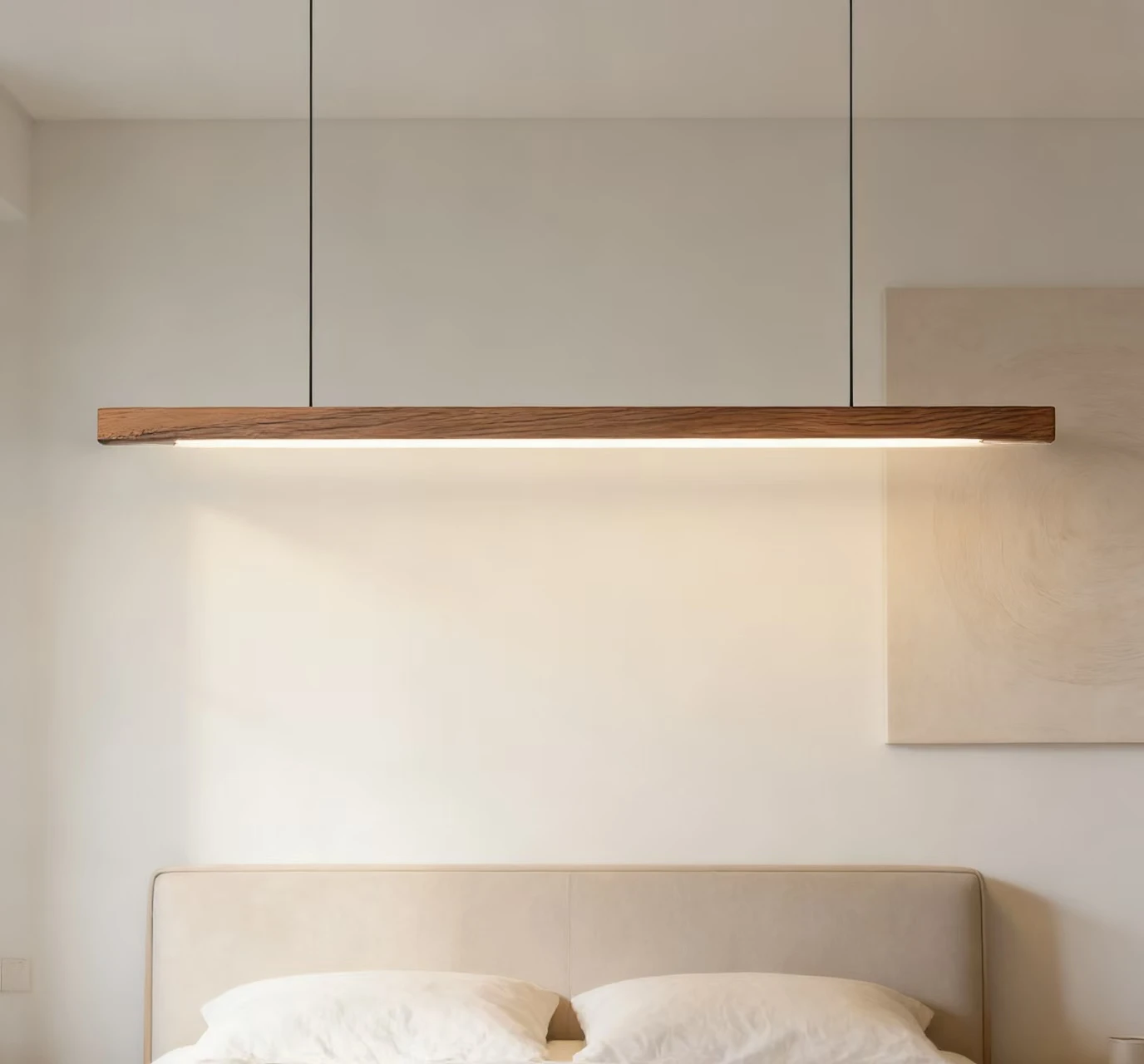 Stylish Minimalist Creative Wood Long Strip Hanging LED Pendant Lights Fashion Lamps for Living Room Home Decoration Chandelier