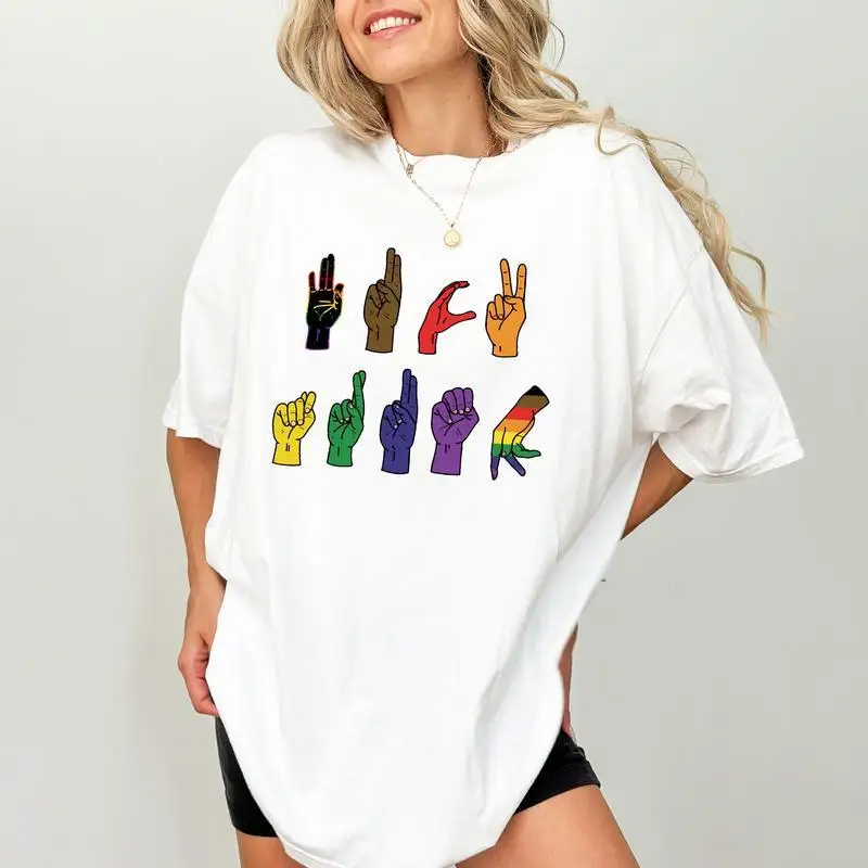 

ASL Sign Language T-Shirt Women Men Inclusion Graphic Tee Diverse Handprint Communication Deaf Awareness Cotton Top Gift